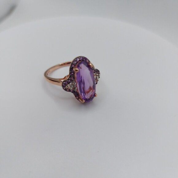 Vintage Rose Gold over Sterling 925 Amethyst Ring Hallmarked - Picture 8 of 8